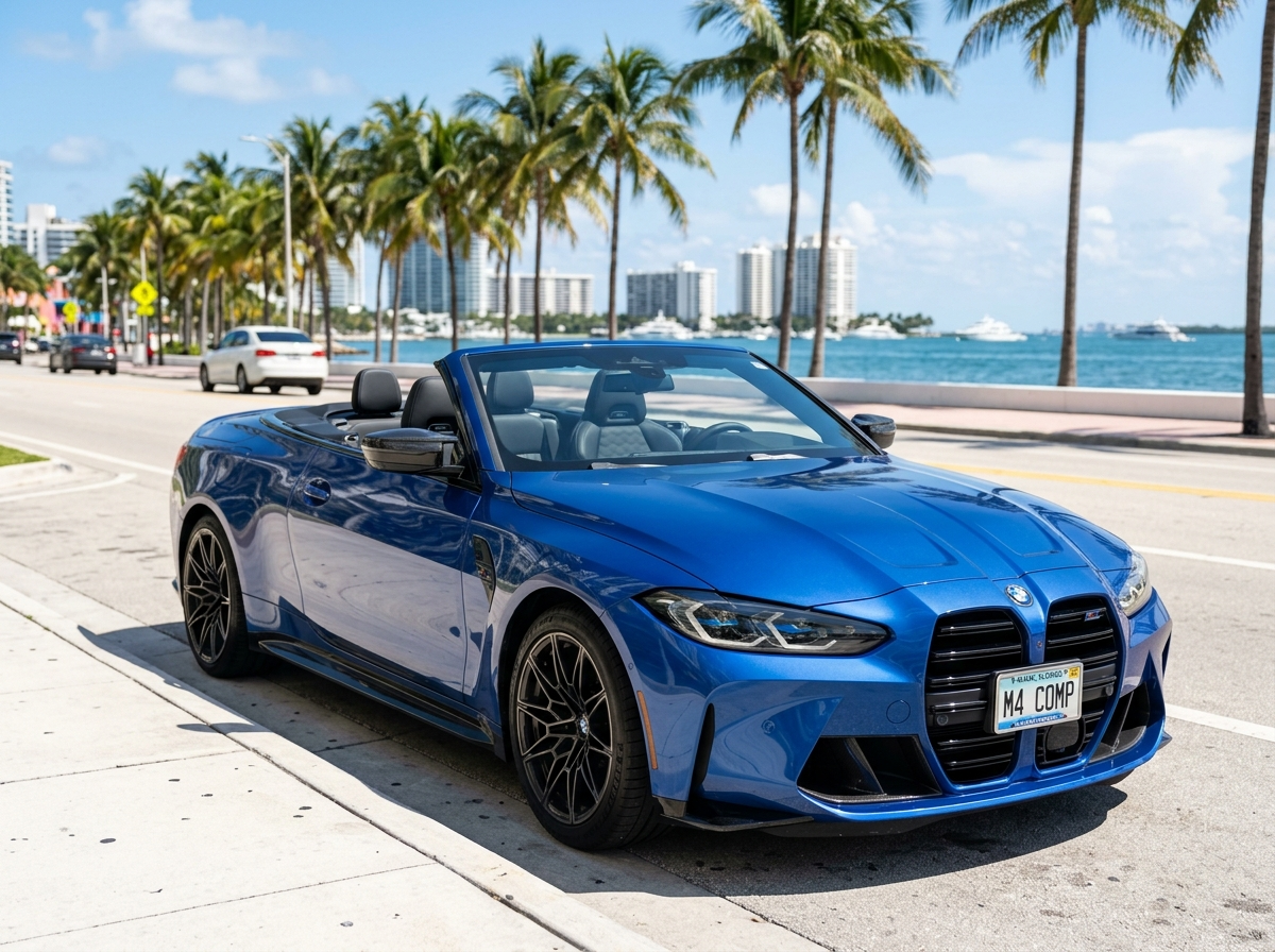 2024 BMW M4 Competition Cabriolet blue convertible rental in Miami