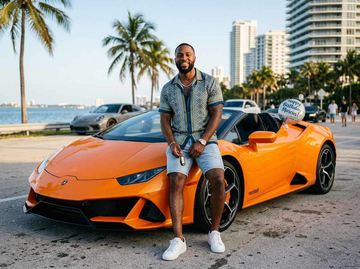 Marcus T. — birthday weekend Miami Lamborghini rental client portrait